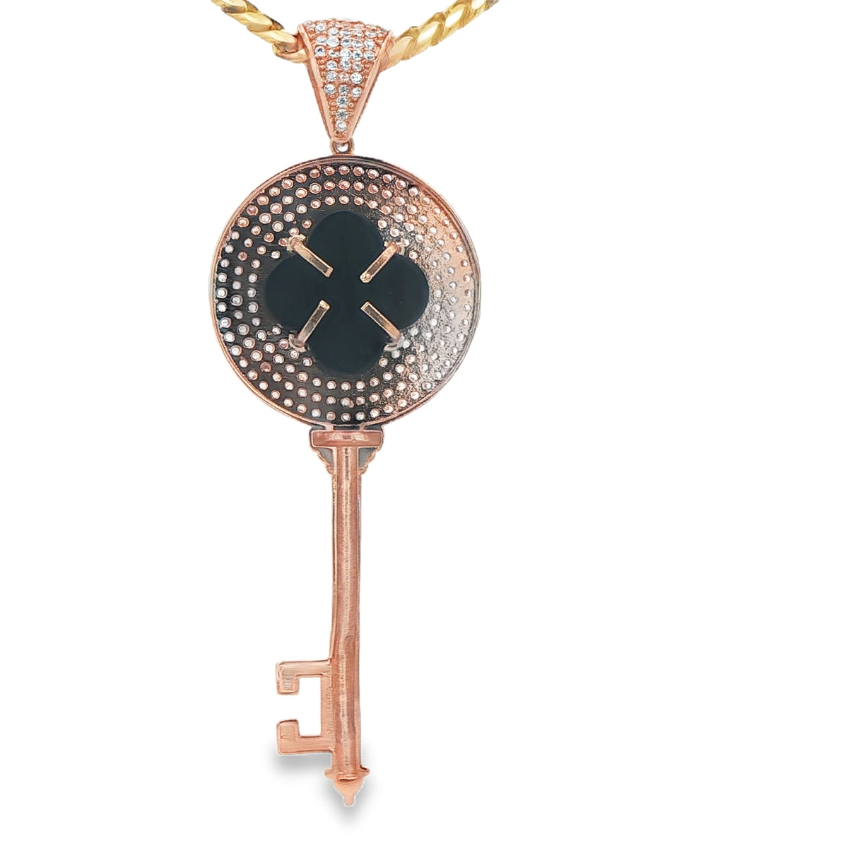 14K KEY CZ CLOVER ROSE GOLD