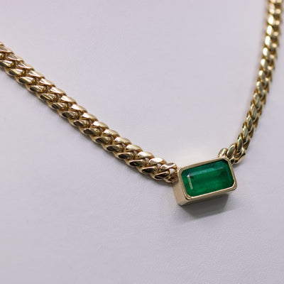 14KY  Cuban Chain Genuine Emerald Cut AAA