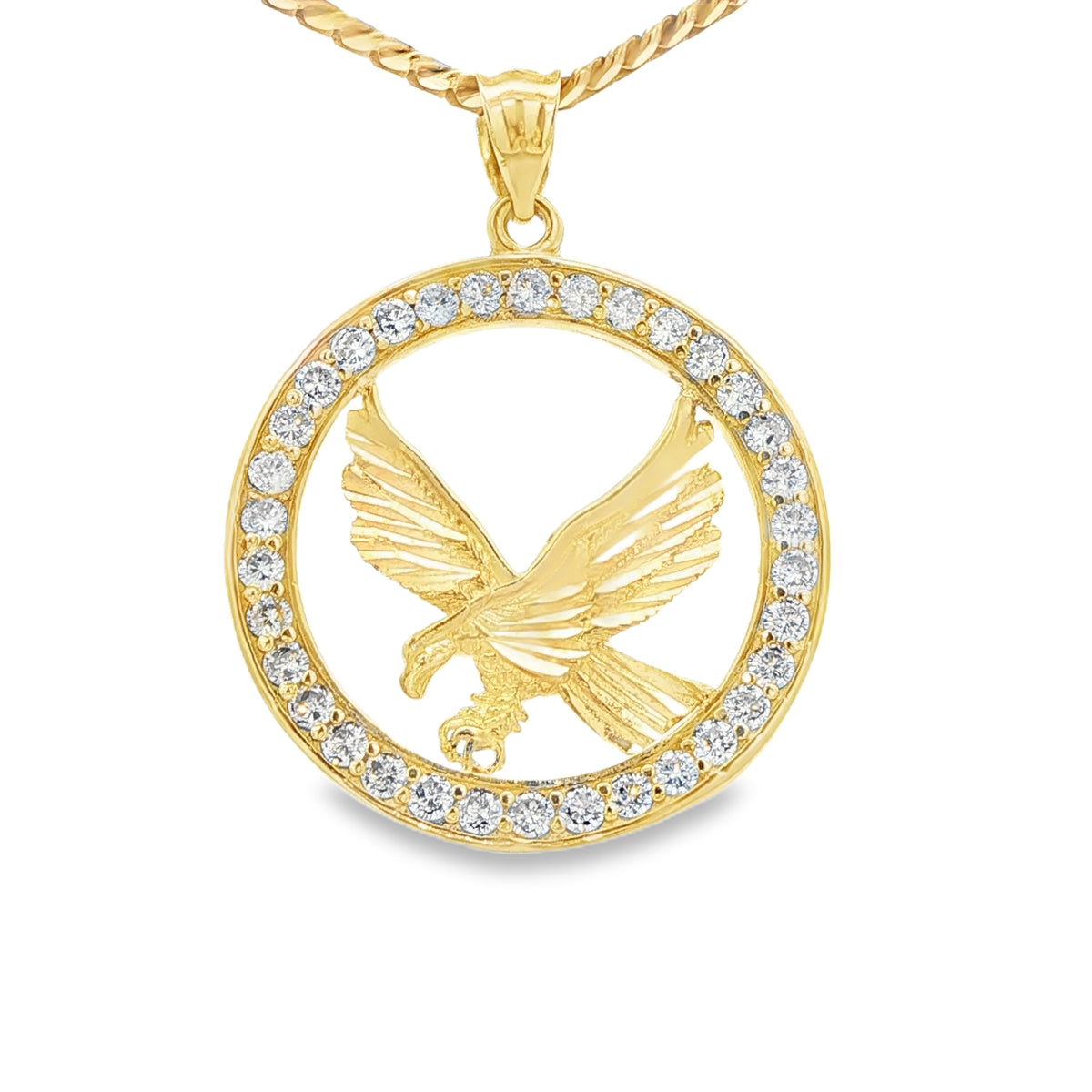 14K PENDENT CZ EAGLE ROUND CLEAR CZ