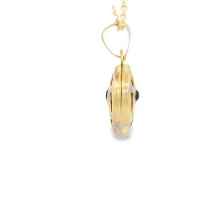 PENDANT 14K EVIL EYE HEART RED MILIGRAIN