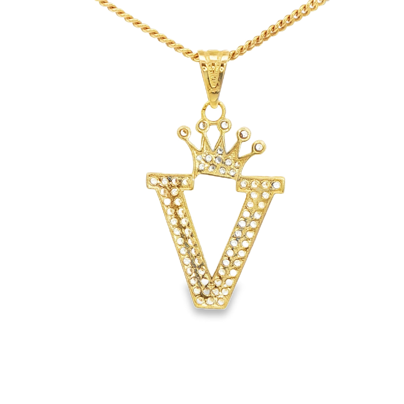 14K V LETTER CZ CROWN V LETTER