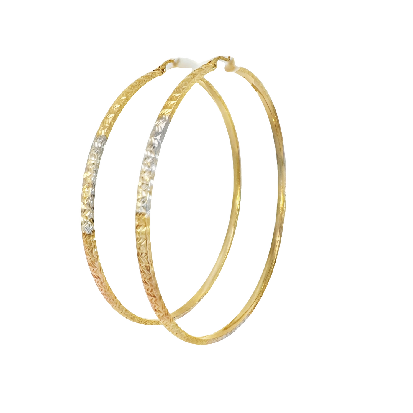 14K Large Tri-Color Hammered Hoops