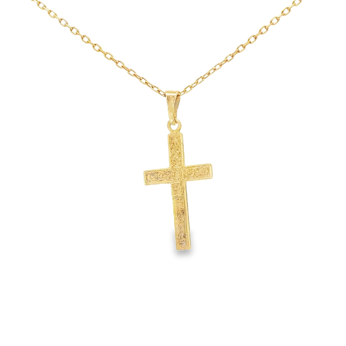 14 KARAT DIAMOND CUT CHARM JESUS CROSS CIRCLE BACK