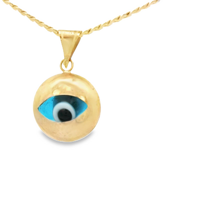 PENDANT 14K EVIL EYE BLUE OVAL POLISHED
