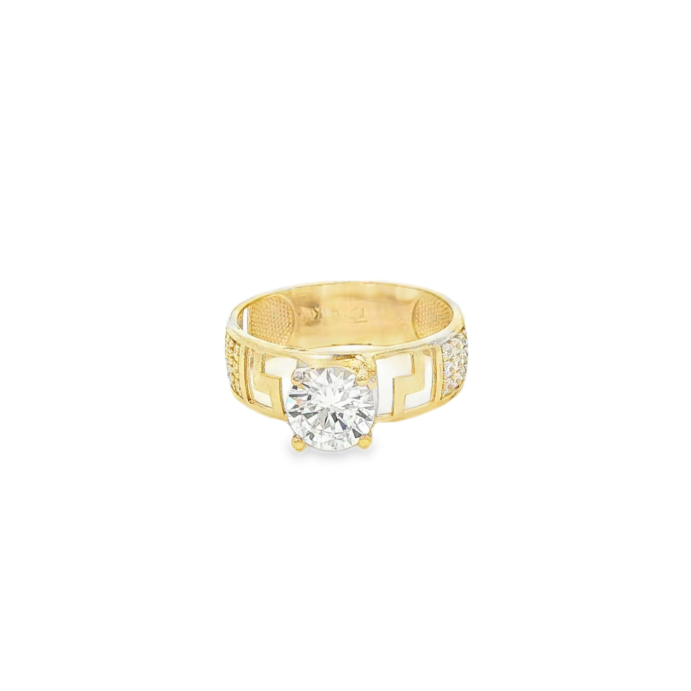 14 KARAT RING SIZE 7 WEIGHT: 2.6G : 5.5MM CZ GREEK