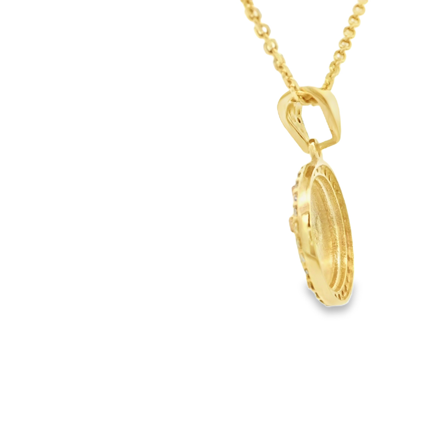 PENDANT 14KP MEDALLION CZ CROSS ROUND BURST