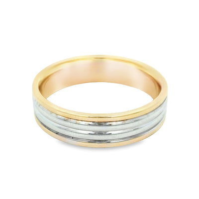 14KR Band Two-Tone Grooved Ring