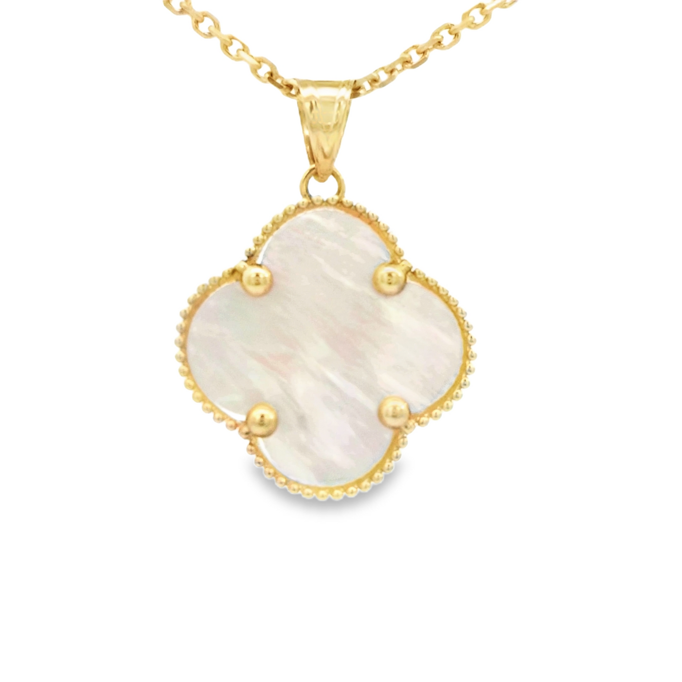 14 KARAT CHARM WHITE CLOVER MILIGRAIN BORDER