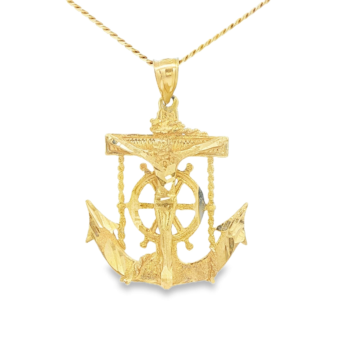 14K PENDENT 6.5G ANCHOR JESUS DC TEXTURED FINISH