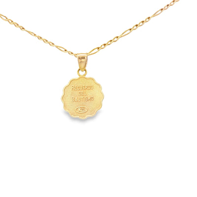 PENDANT 14K BAPTISM RECUERDO BAUTISMO SCALLOP ROUND