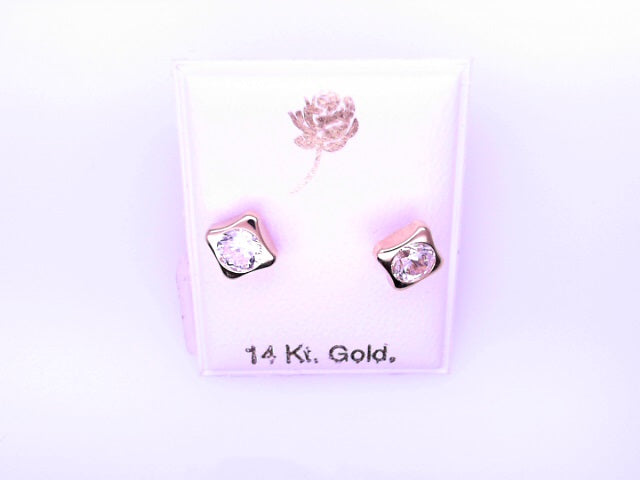 14 KARAT STUD EARRINGS WEIGHT: 0.8G : 5MM CZ CLEAR