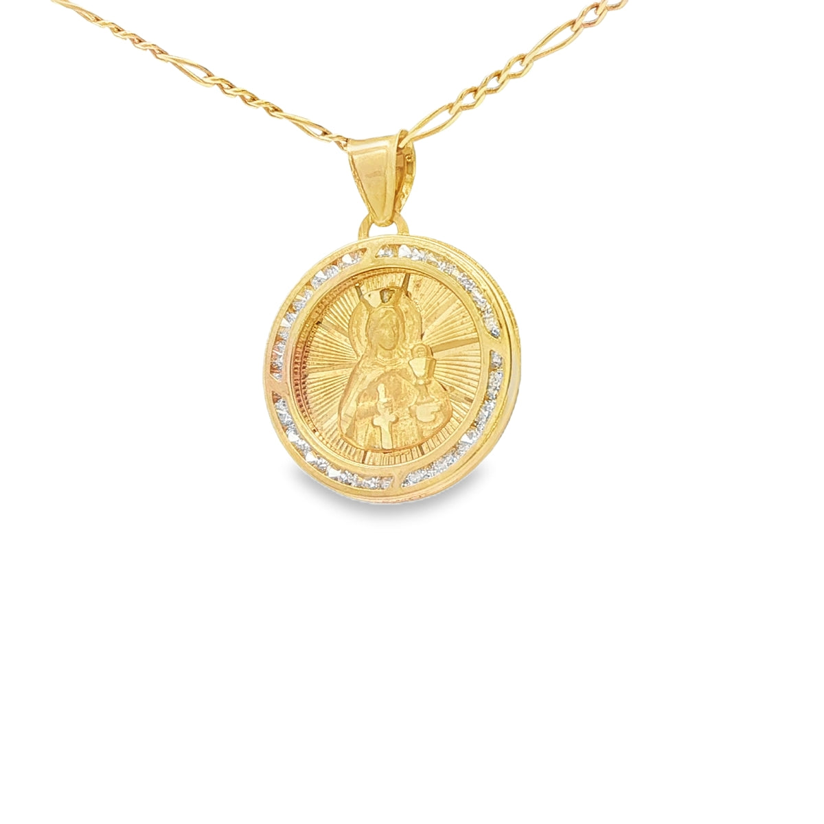 PENDANT 14K SAINT CZ ST BARBARA ROUND