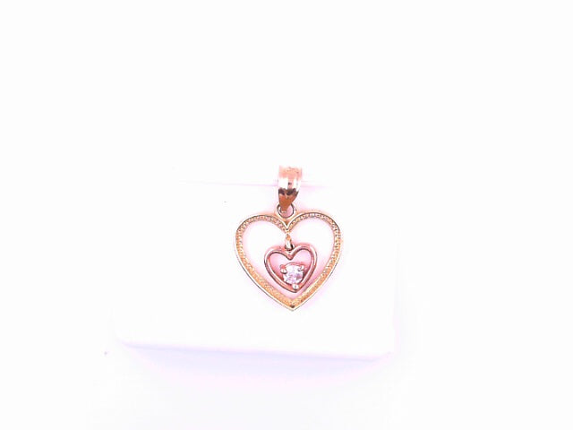 PENDANT 14K 0.9G HEART CZ DANGLE INSIDE 2TONE SATI