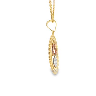 14K 15 TRICOLOR PENDANT ROUND FLOWER