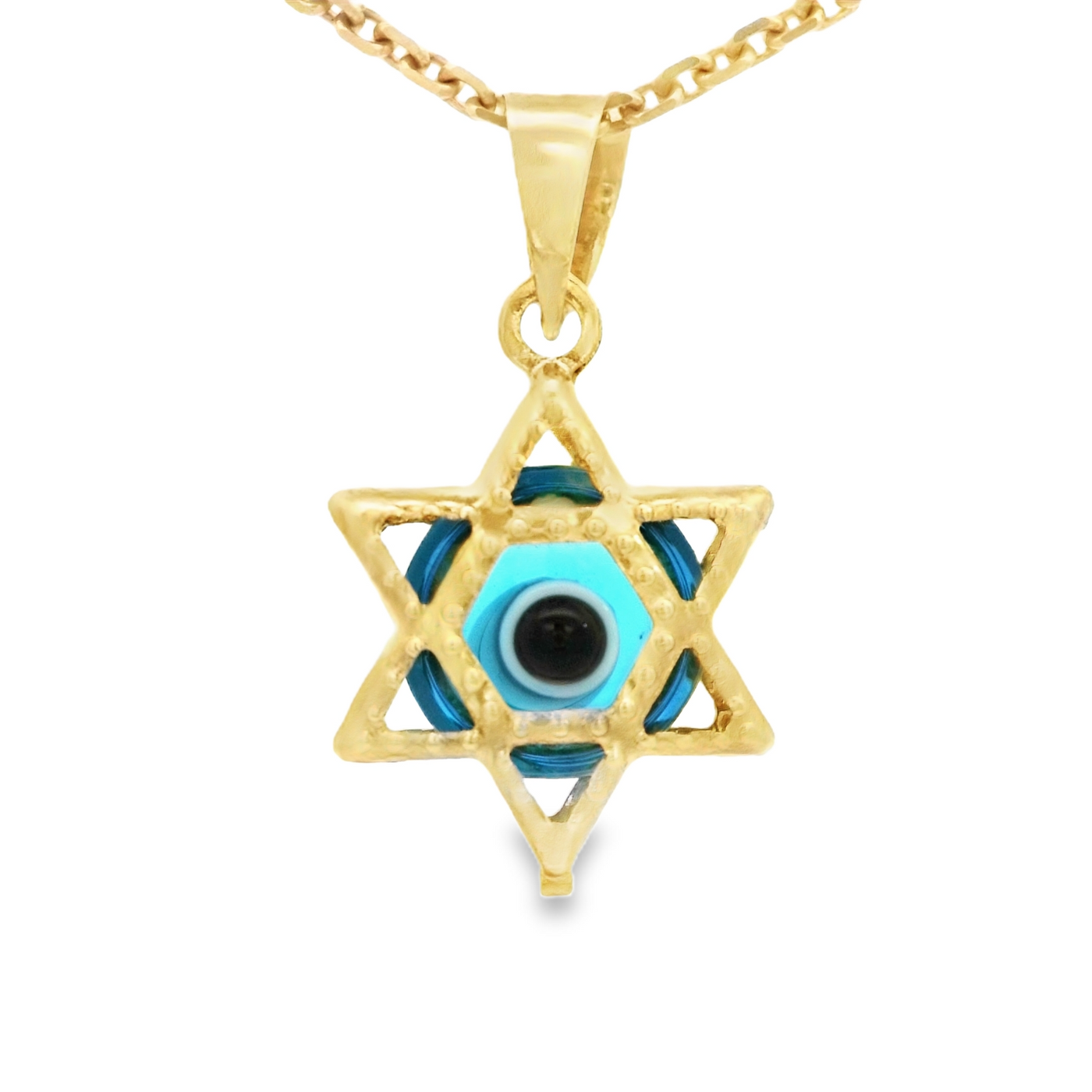 PENDANT 14K EVIL EYE BLUE STAR MILIGRAIN