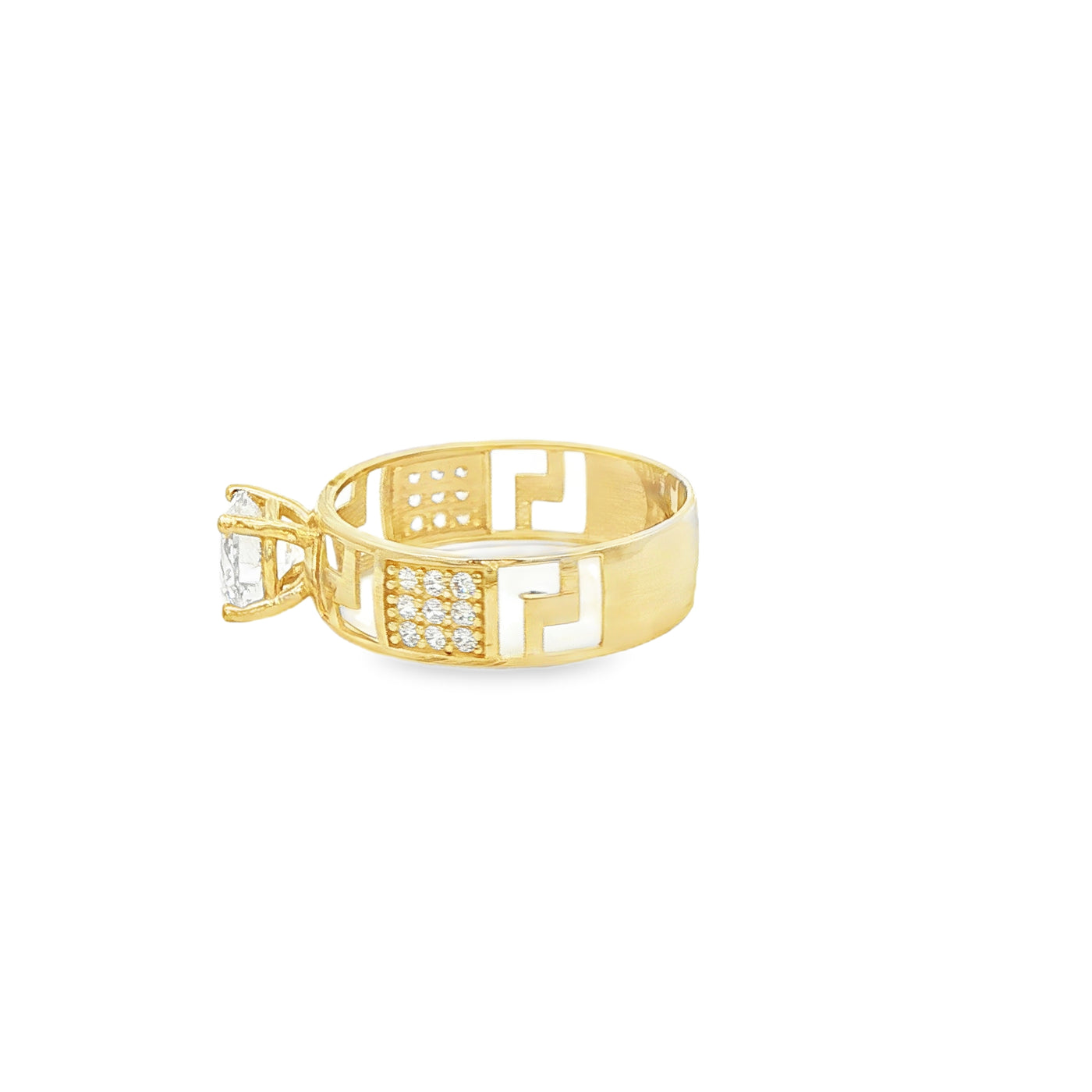 14 KARAT RING SIZE 7 WEIGHT: 2.6G : 5.5MM CZ GREEK