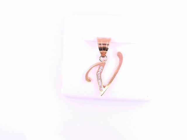 PENDANT 14K Letter V 1.2g CZ Italian