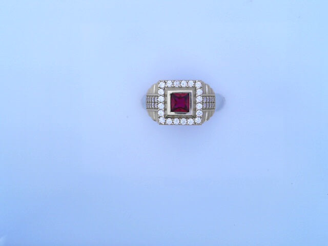 RING 14KR 7.8G SQUARE #10.5 CZ RED SQUARE CENTER