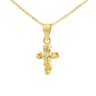 18KR Cross Pendant with Natural Emeralds