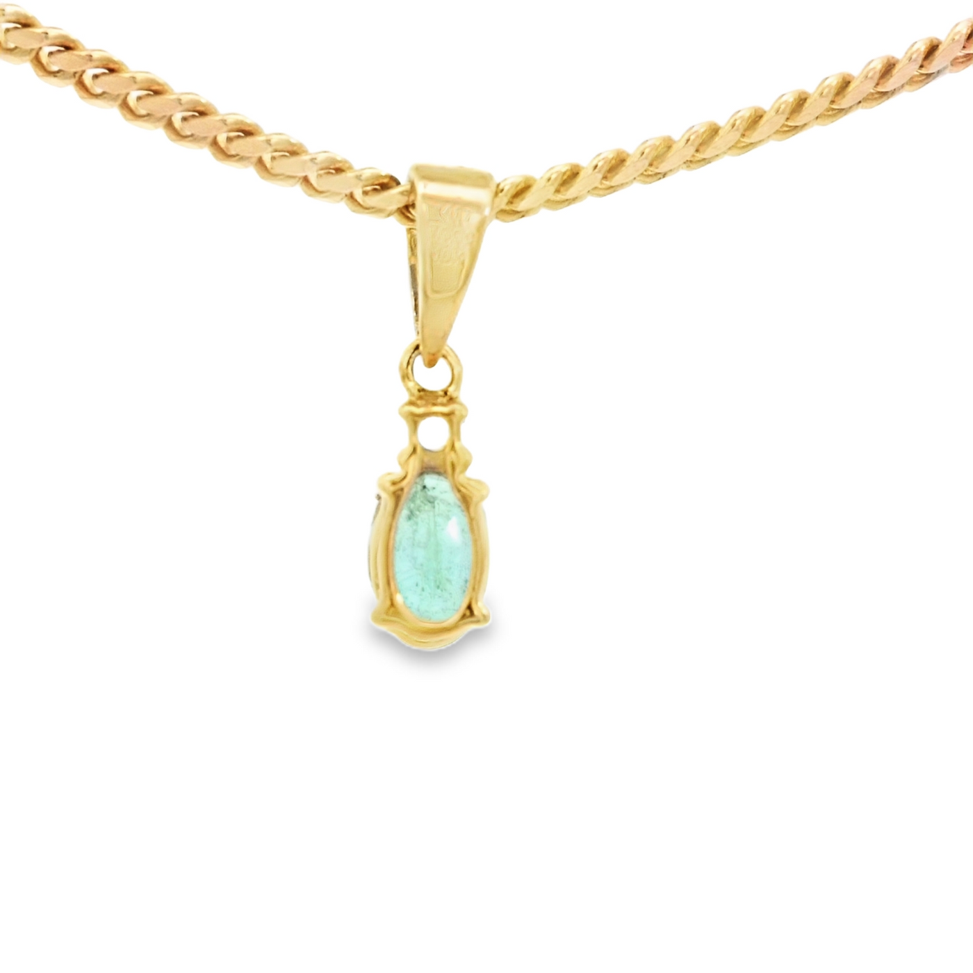 14K FREE FORM PENDANT NATURAL EMERALD OVAL