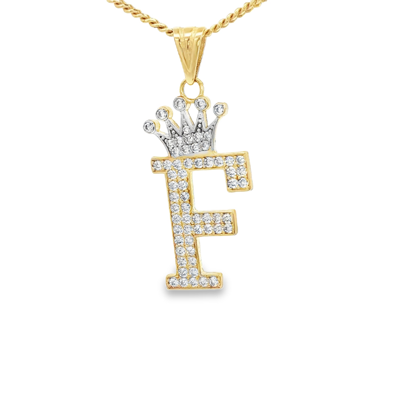 14KP LETTER F CZ CROWN INITIAL F