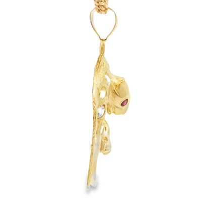 14 KARAT CHARM WEIGHT: 7.0G : CZ PANTHER WITH RED