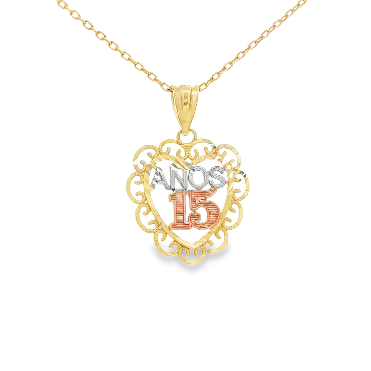 14KP QUINCE HEART DC 3TONE FILIGREE