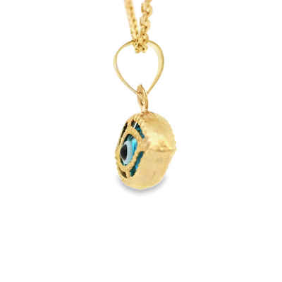 PENDANT 14K EVIL EYE BLUE EYE MILIGRAIN