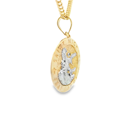ST MICHAEL ROUND 2TONE PENDANT 14 KARAT
