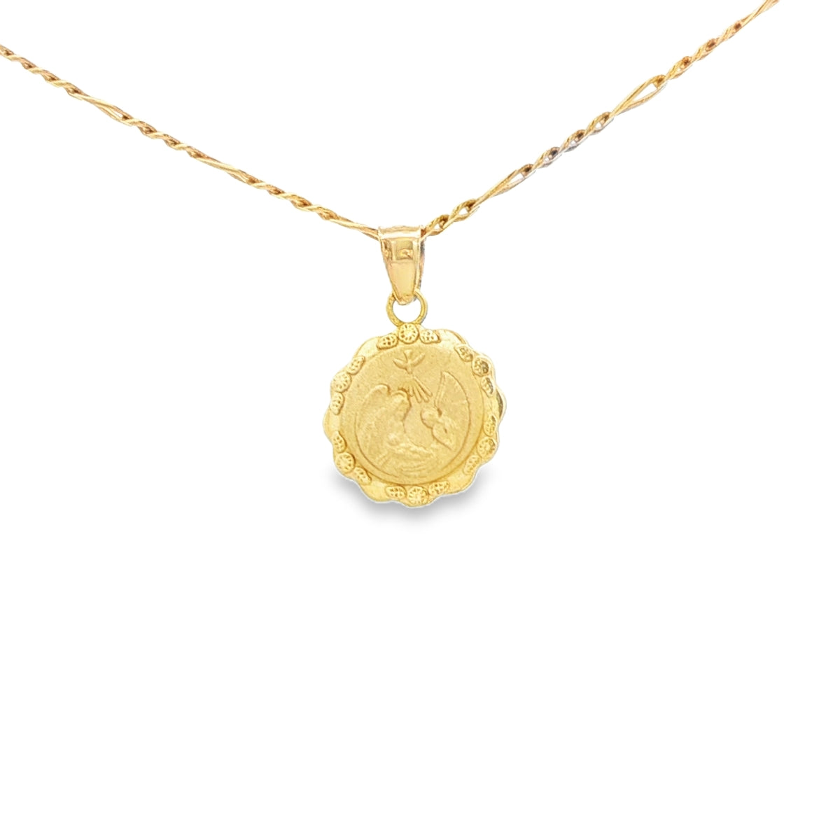 PENDANT 14K BAPTISM RECUERDO BAUTISMO SCALLOP ROUND