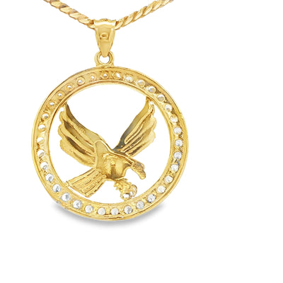14K PENDENT CZ EAGLE ROUND CLEAR CZ