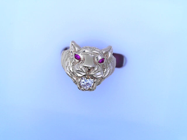 RING 14KR 7.5G TIGER #9.5 CZ  RED EYES