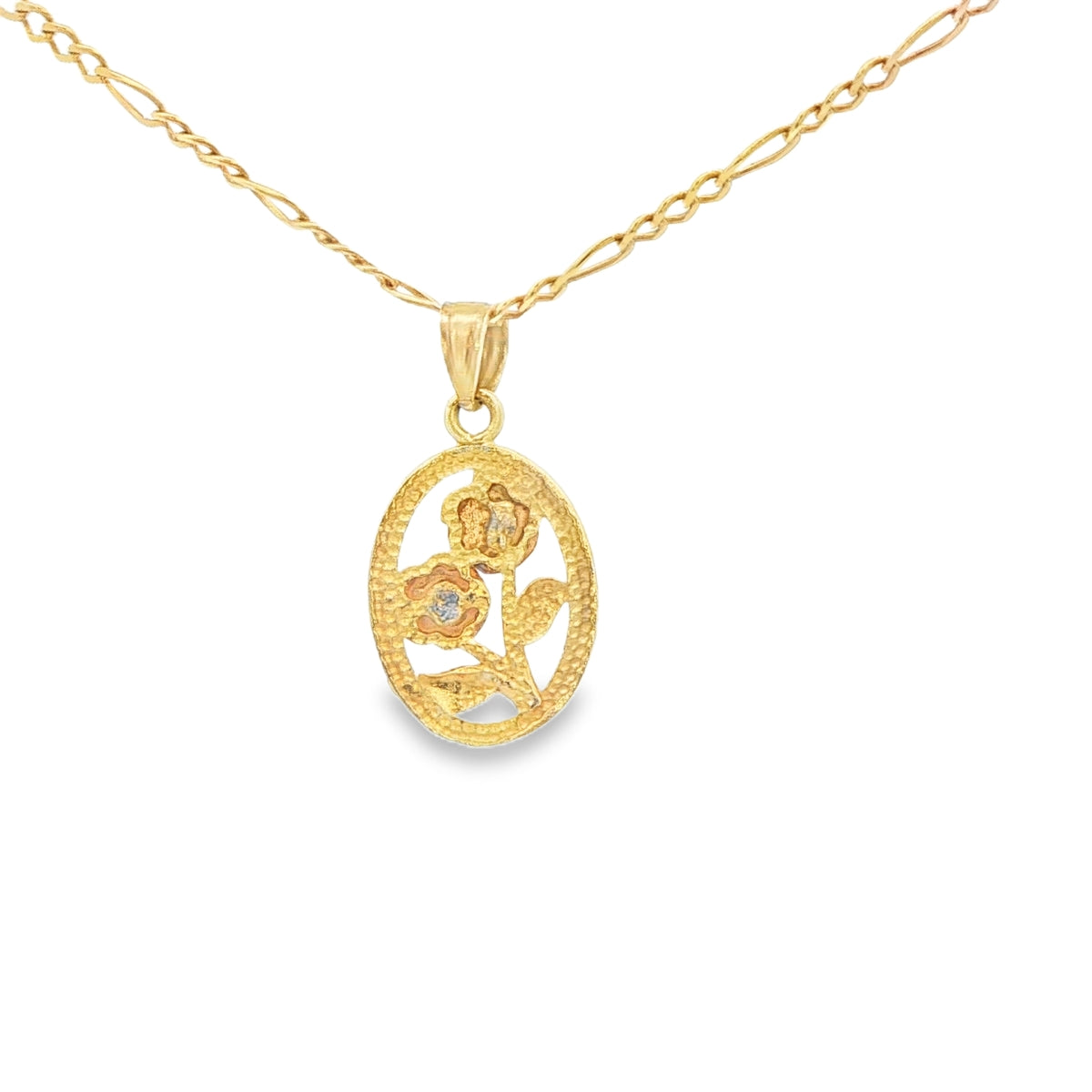 PENDANT 14K PENDANT 2TONE ROSES OVAL