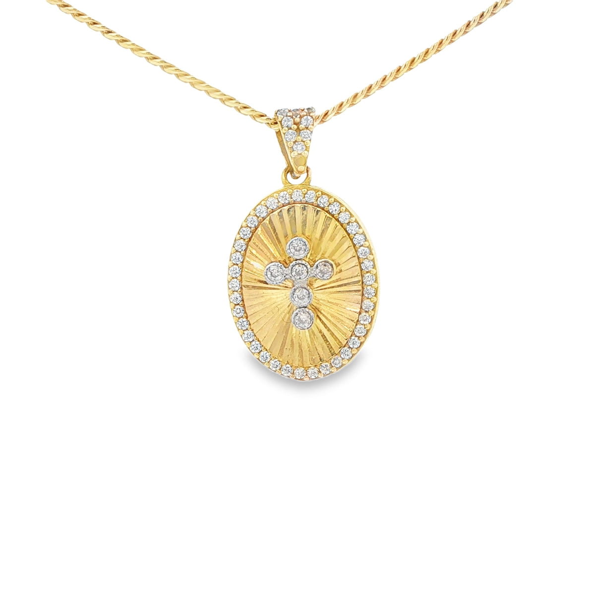 PENDANT 14K 2G CZ OVAL CROSS