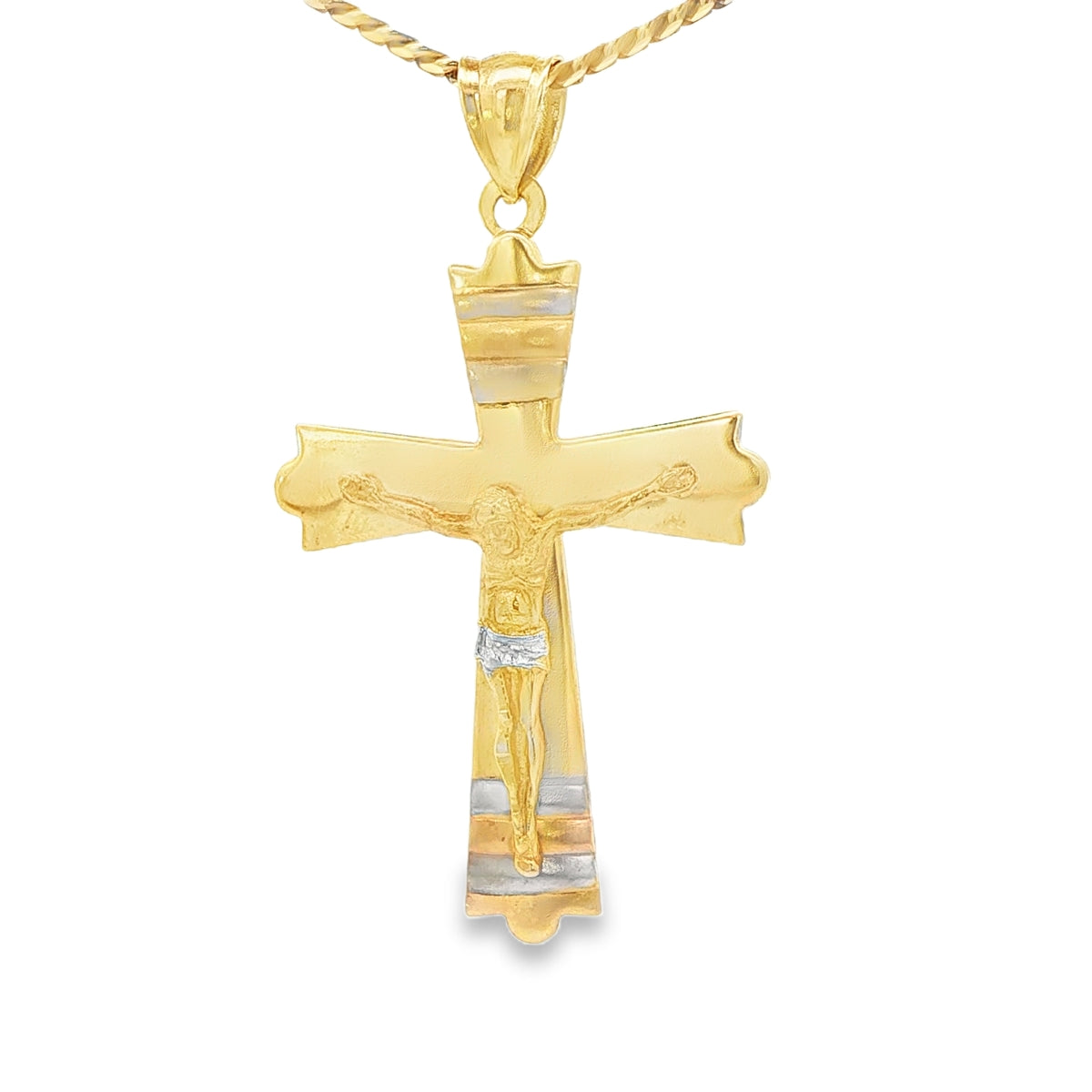 14 KARAT CHARM JESUS 2 TONE CROSS