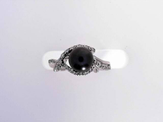 RING 14K BLACK AKOYA PEARL 7MM   1/10ctw DIAMONDS