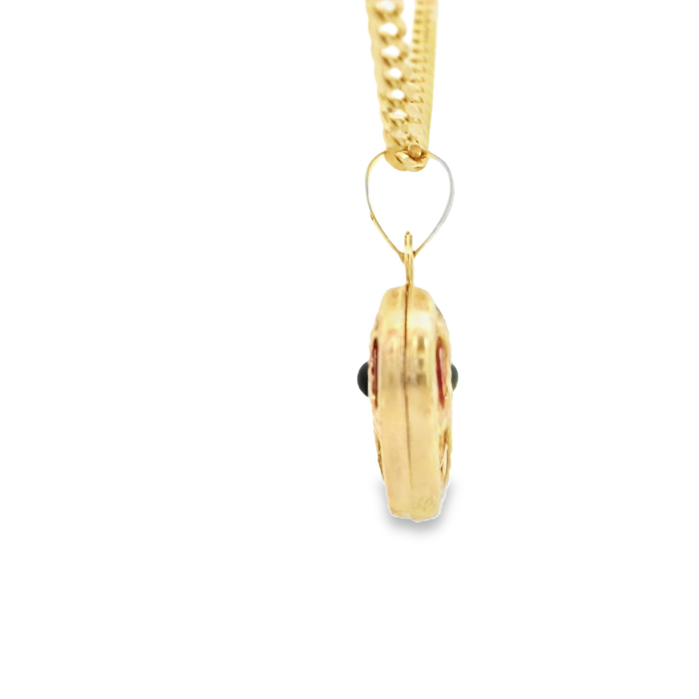 PENDANT 14K EVIL EYE HEART RED MILIGRAIN