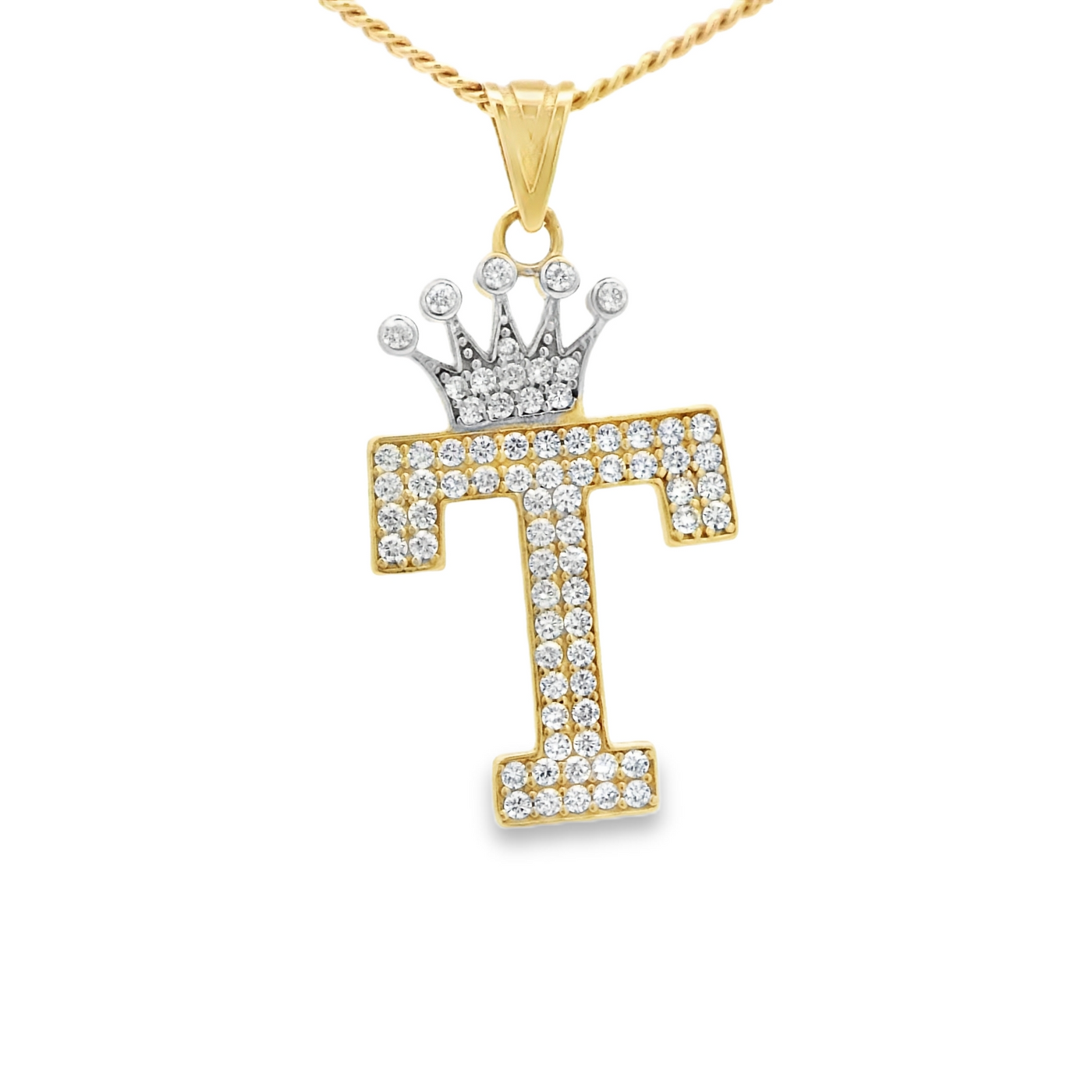 14KP PENDANT CZ LETTER T CROWN