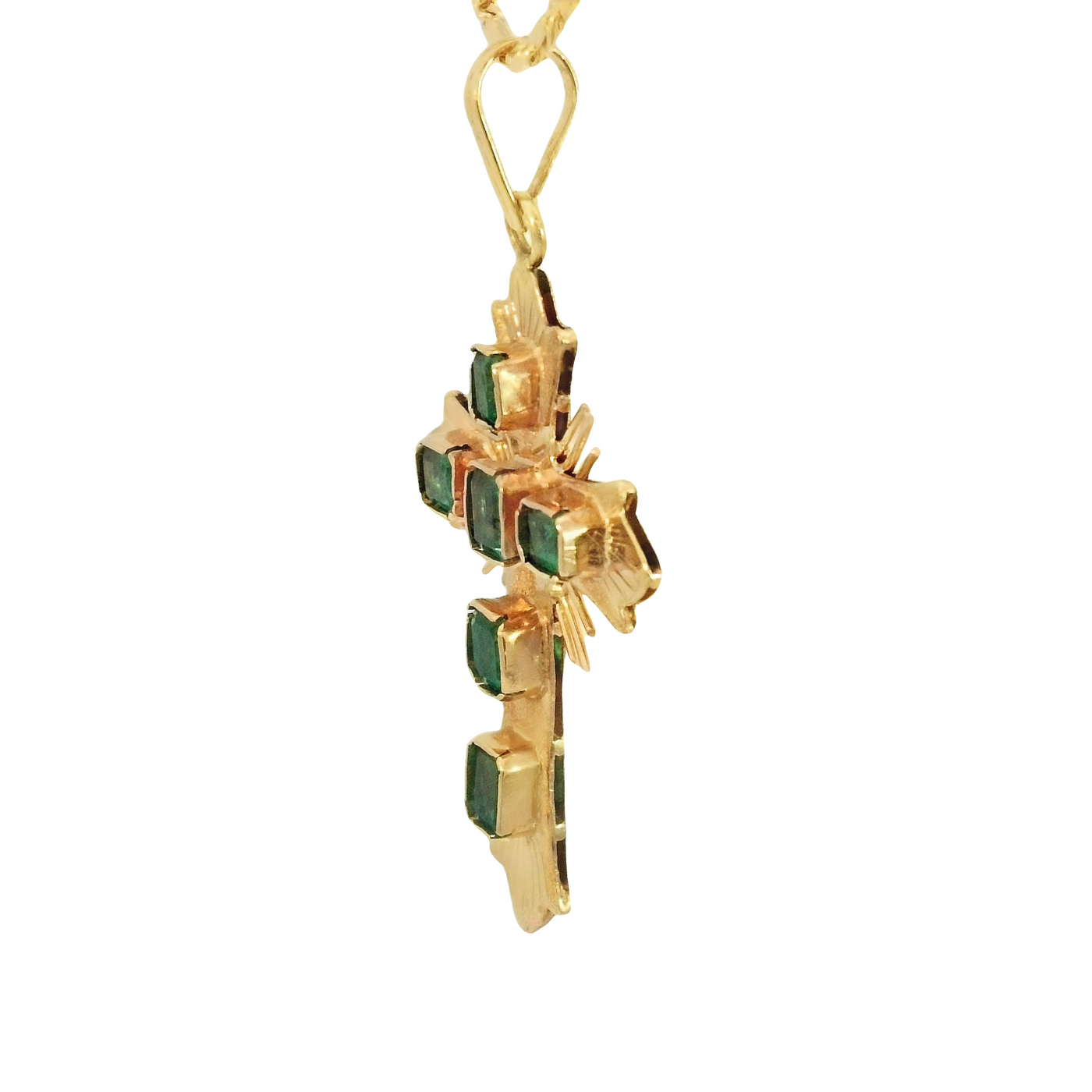 18K Cross Pendant with Natural Emeralds