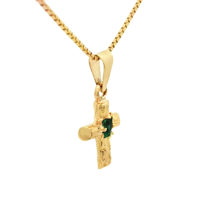 18KR Cross Pendant with Natural Emeralds