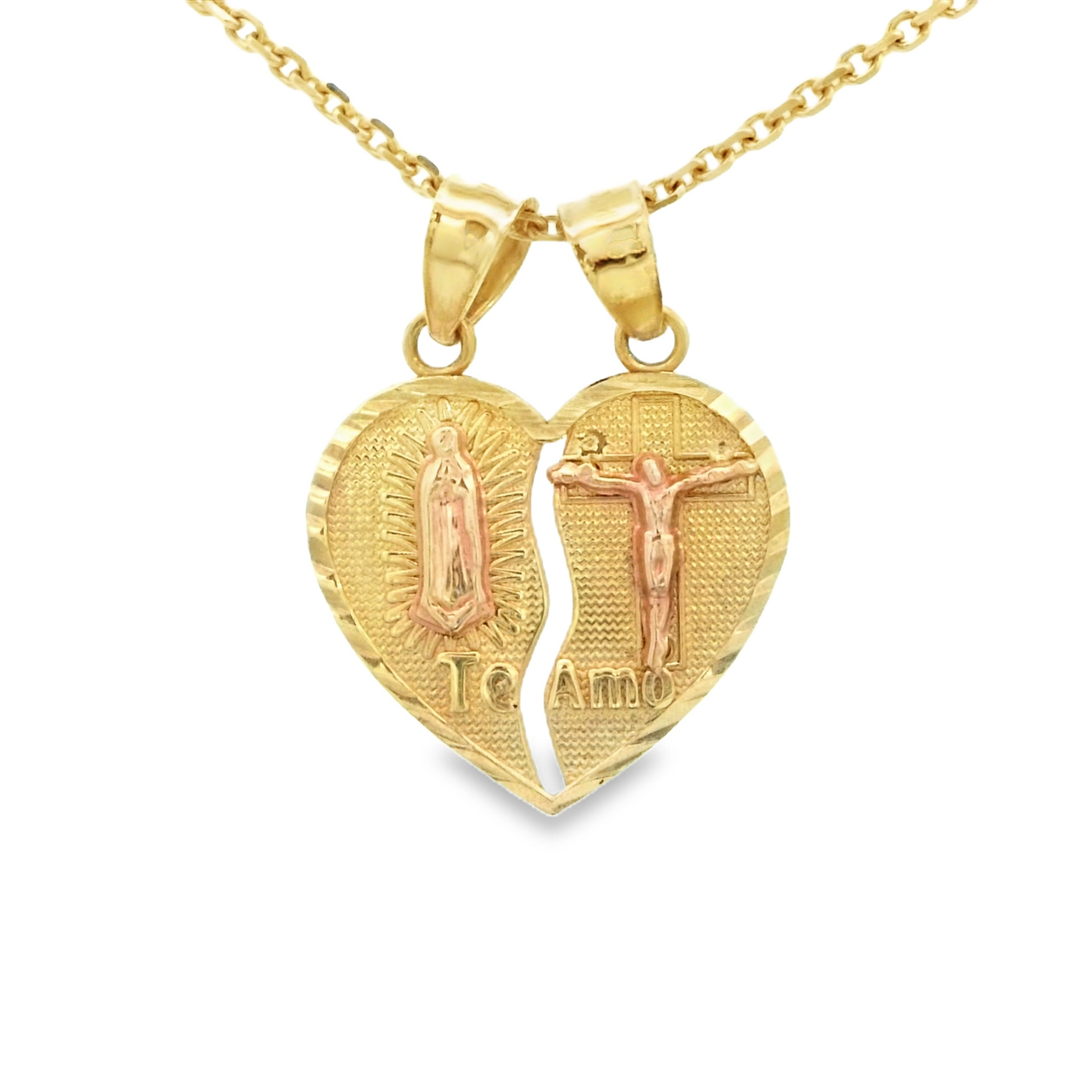 PENDANT 14K SPLIT MILAGROSA Y JESUS HEART