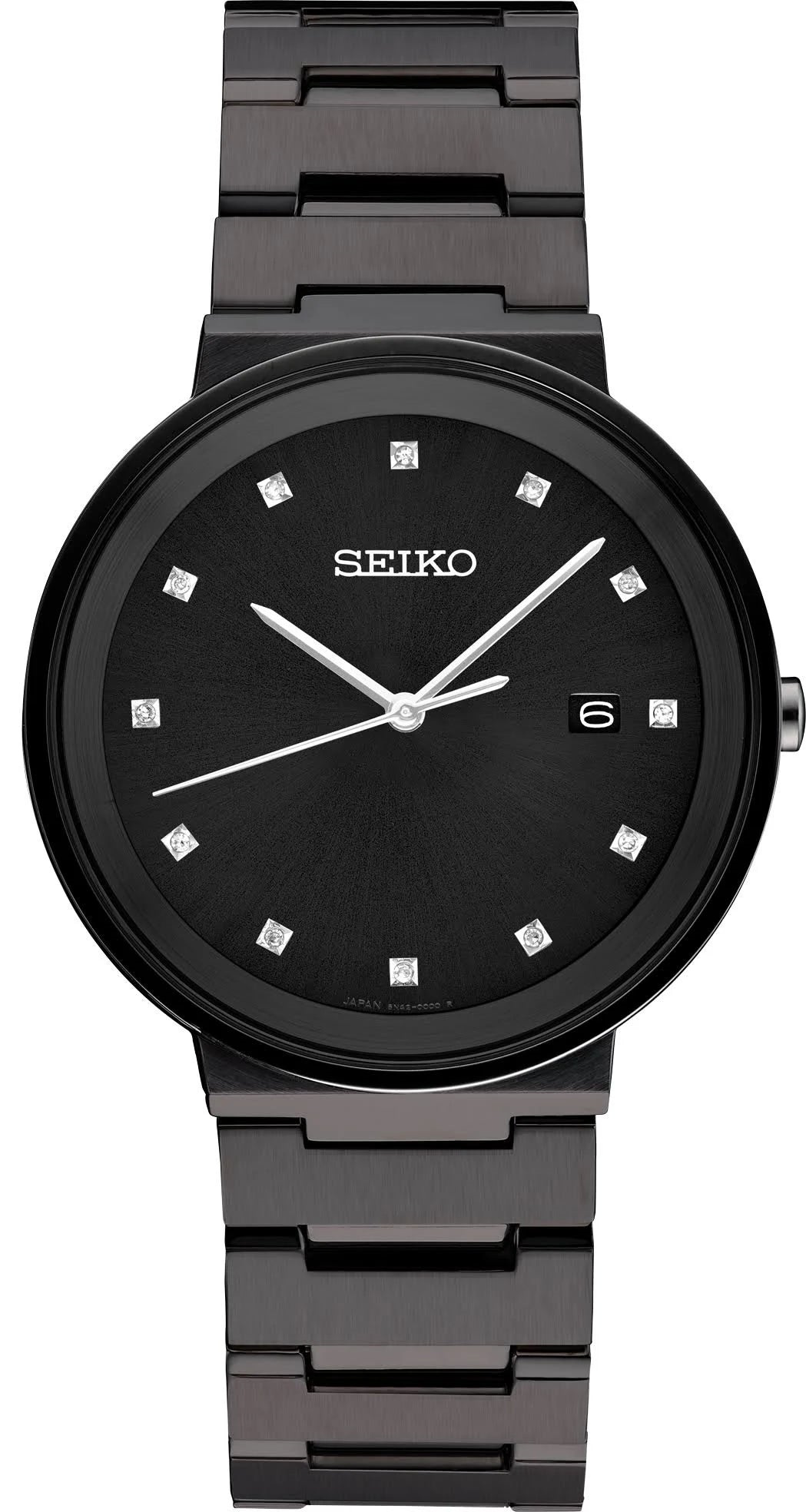 SEIKO BLACL DIAL BLACK STEEL SUR489  ESSENTIAL DAT