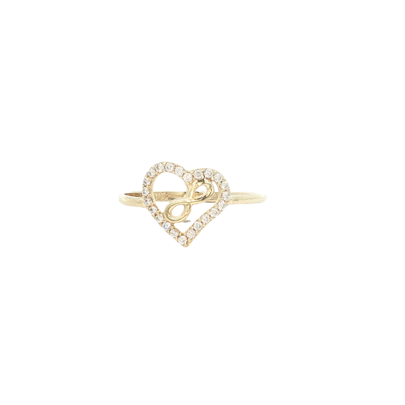 14 KARAT RING SIZE 6.75 WEIGHT: 1.1G : CZ HEART IN