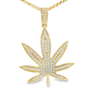 PENDANT 14KP 5.3G MARIJUANA CZ LEAF CZ BAIL