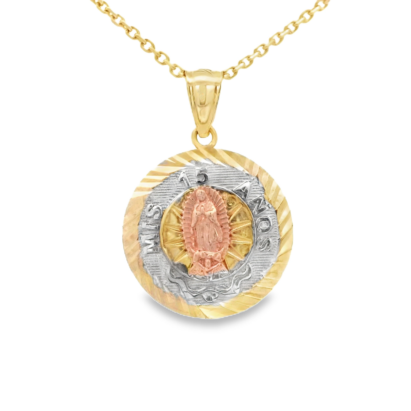 PENDANT 14K QUINCE GUADALUPE DC 3TONE 2.1G