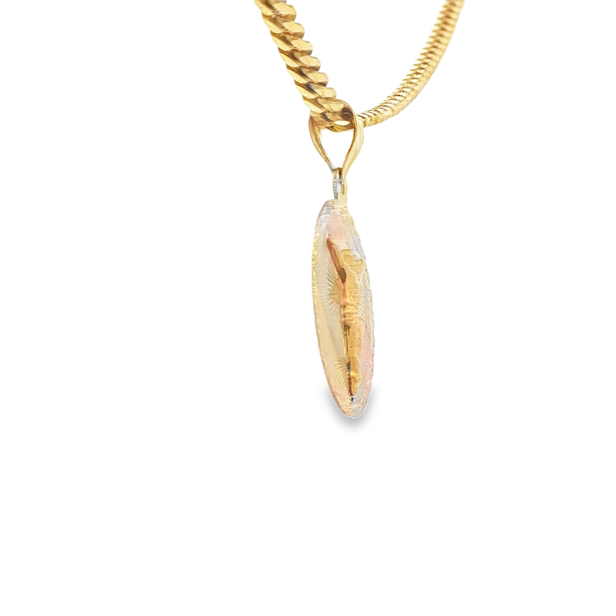 PENDANT 14K 2.0G JESUS ROUND DC JESUS ROUND 3TONE