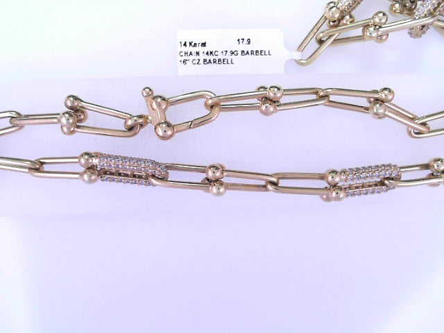 14K BARBELL CHAIN CZ 16"