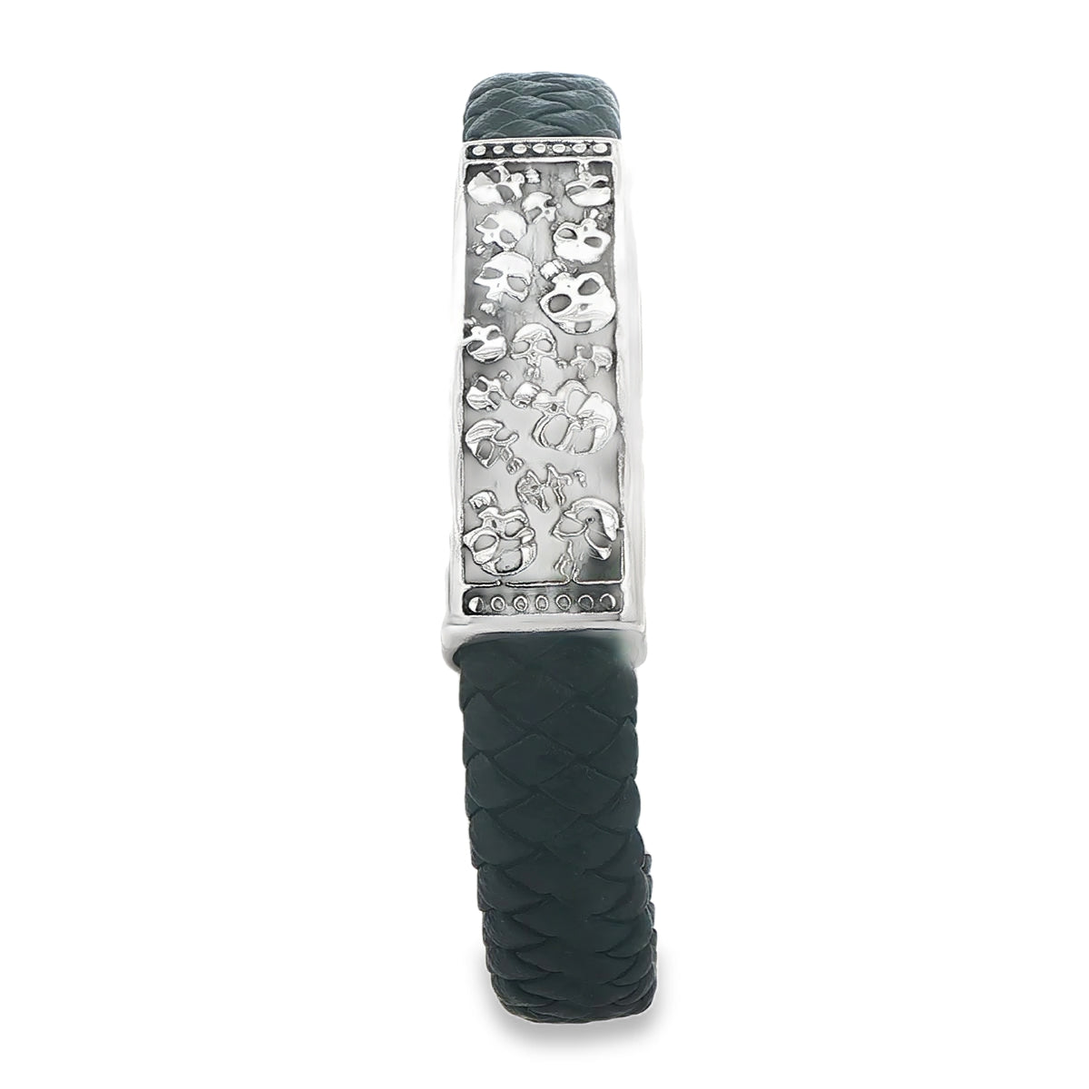 STAINLESS STEEL SKULL PLAQUE LEATHER BAND