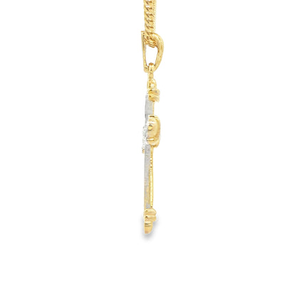 14 KARAT PENDANT NATURAL DIAMOND CROSS TWO TONE