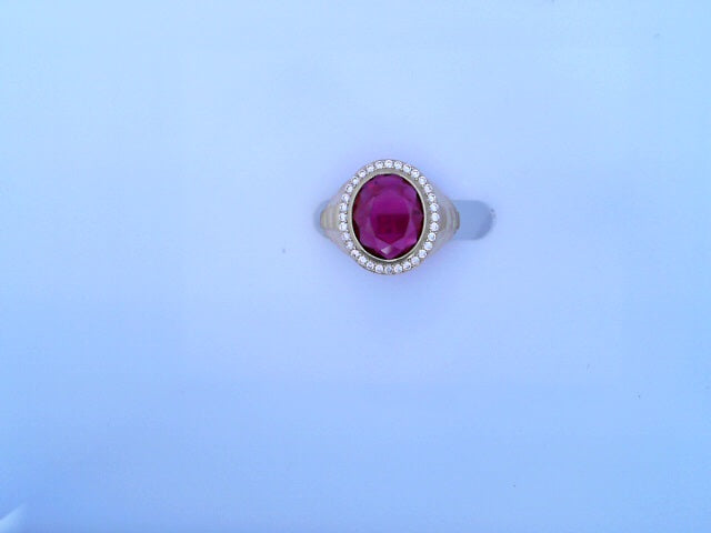 RING 14KR 5.8G #10 CZ RED CNTR STONE OR